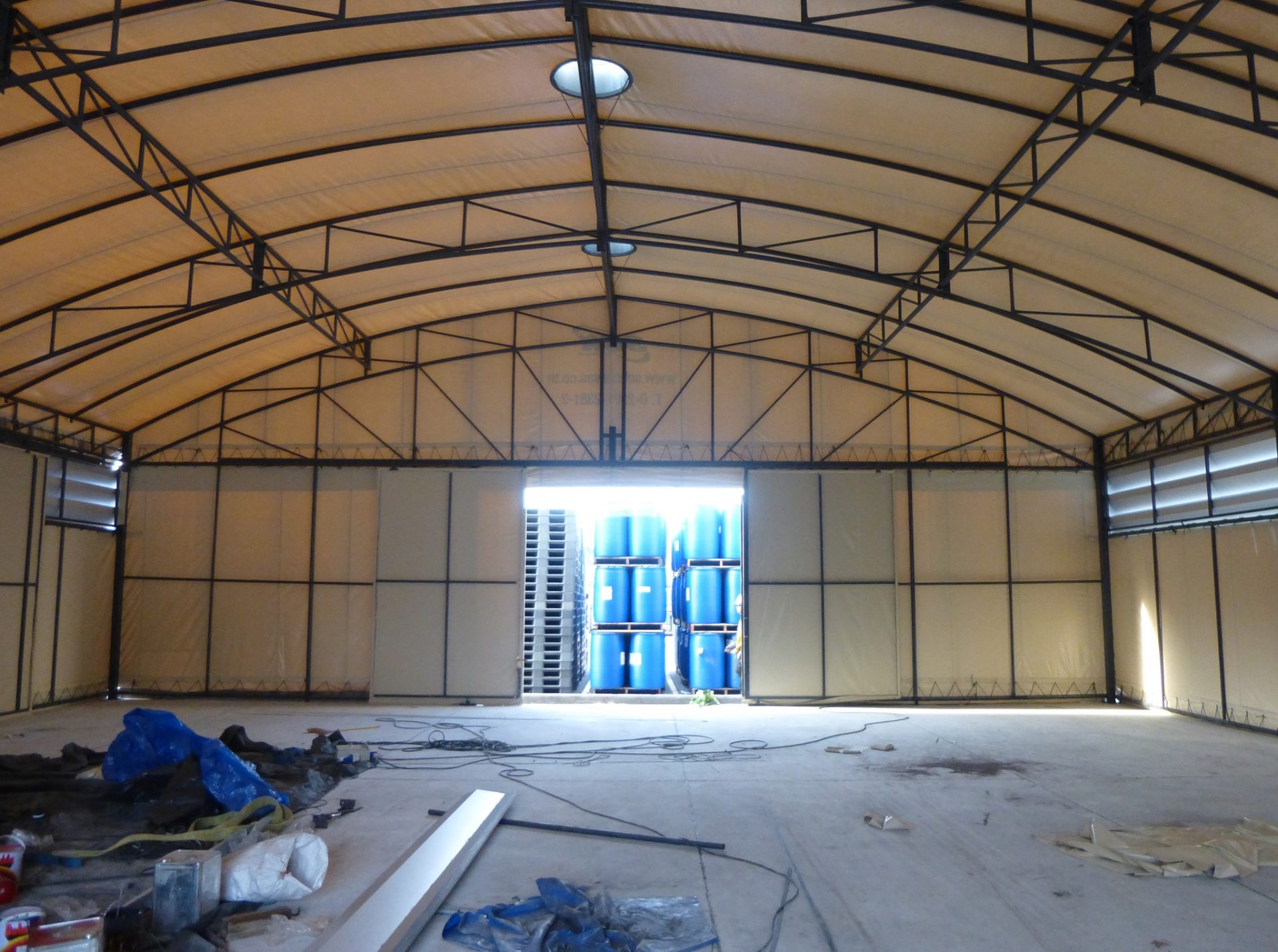 twin warehouse tents interior